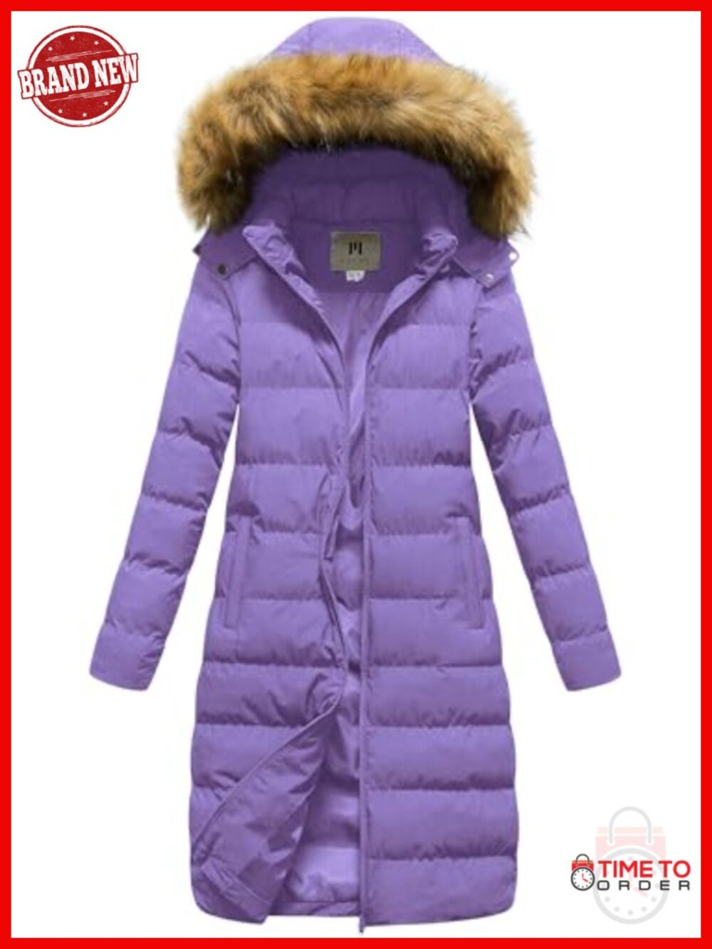 Long Winter Faux Fur Coat Puffer Jacket with Detachable Hood